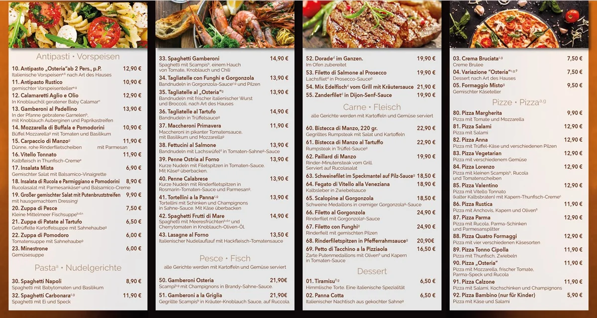 Osteria Da Vino menu in German